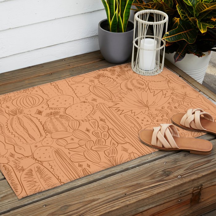 Cactus Scene in Orange Outdoor Rug Gallery Image 2