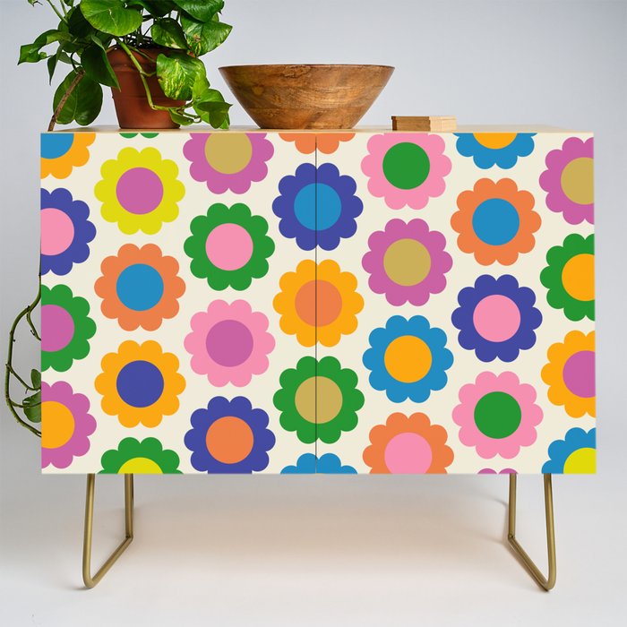 Happy Flowers Colorful Springtime Pattern Credenza Gallery Image 1