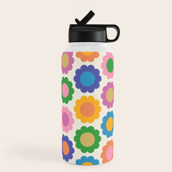 Happy Flowers Colorful Springtime Pattern Water Bottle Gallery Image 4