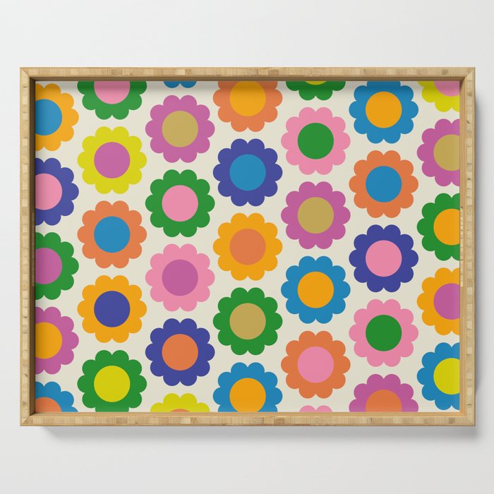 Happy Flowers Colorful Springtime Pattern Serving Tray Gallery Image 1