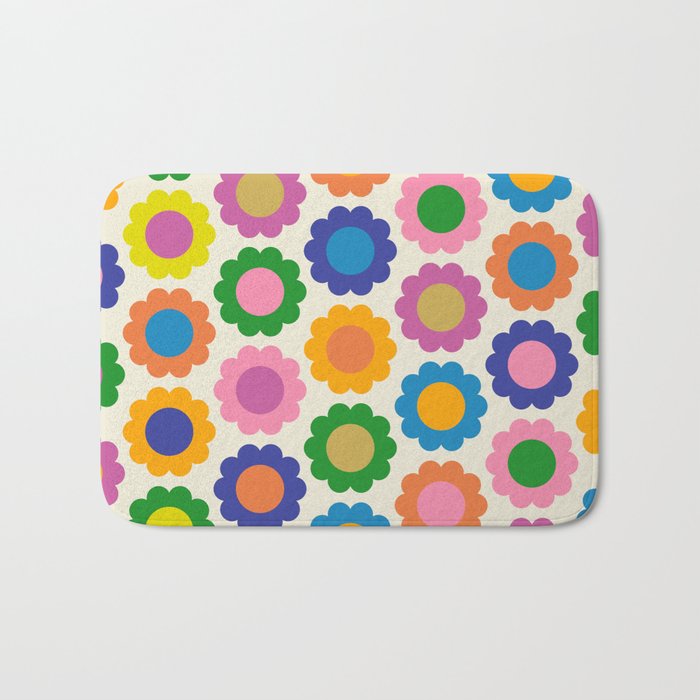 Happy Flowers Colorful Springtime Pattern Bath Mat Gallery Image 1