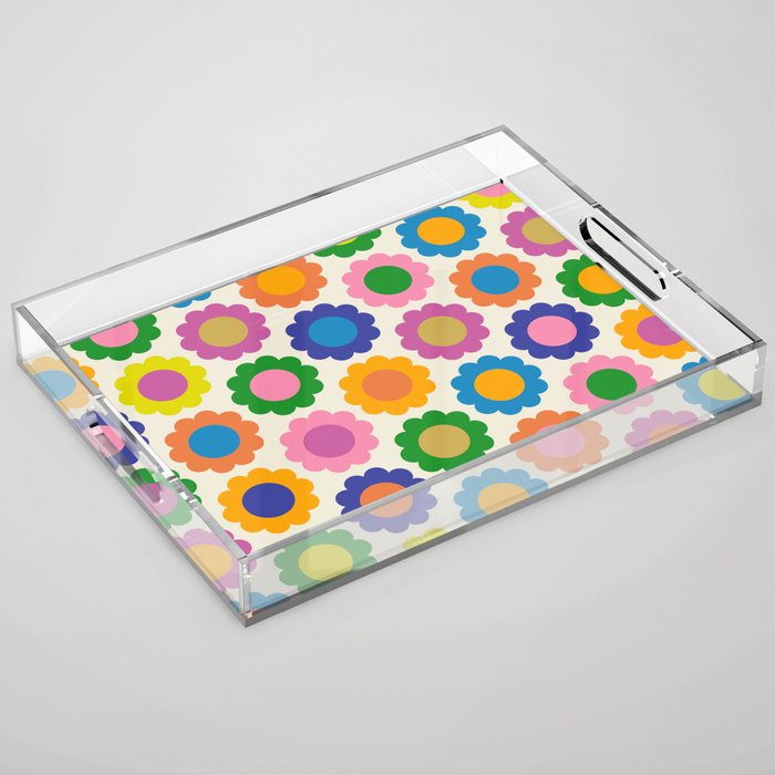 Happy Flowers Colorful Springtime Pattern Acrylic Tray Gallery Image 1