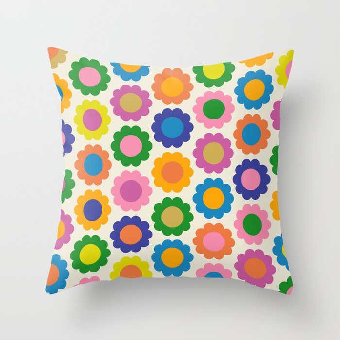Happy Flowers Colorful Springtime Pattern Throw Pillow Gallery Image 6