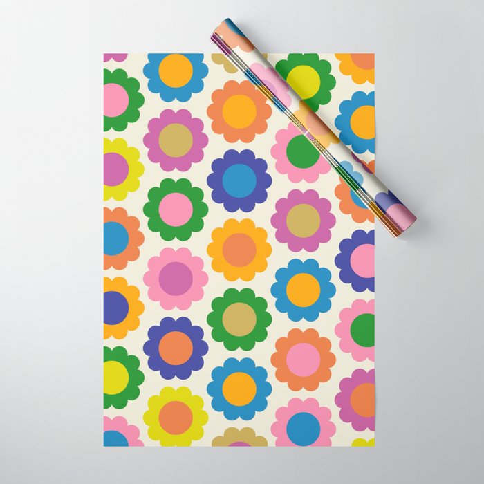 Happy Flowers Colorful Springtime Pattern Wrapping Paper Gallery Image 1