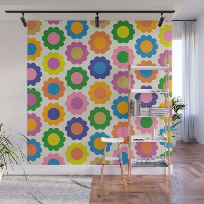 Happy Flowers Colorful Springtime Pattern Wall Mural Gallery Image 1