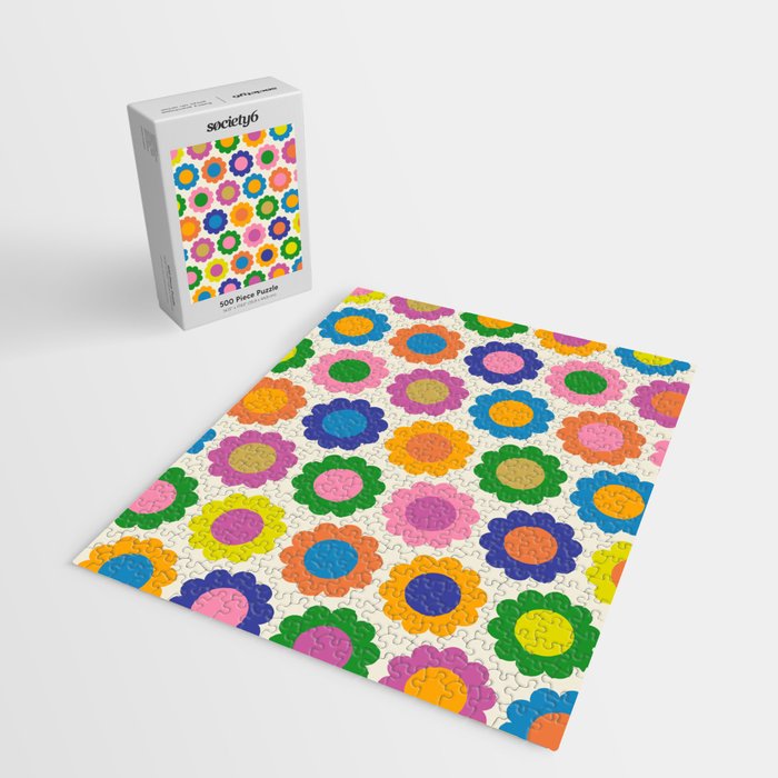Happy Flowers Colorful Springtime Pattern Jigsaw Puzzle Gallery Image 2