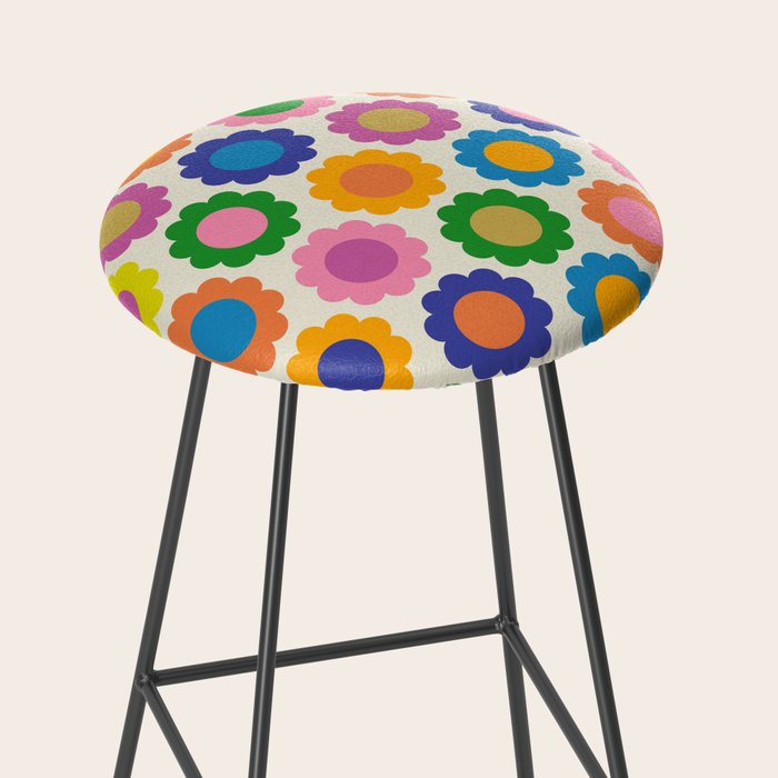 Happy Flowers Colorful Springtime Pattern Stool Gallery Image 2