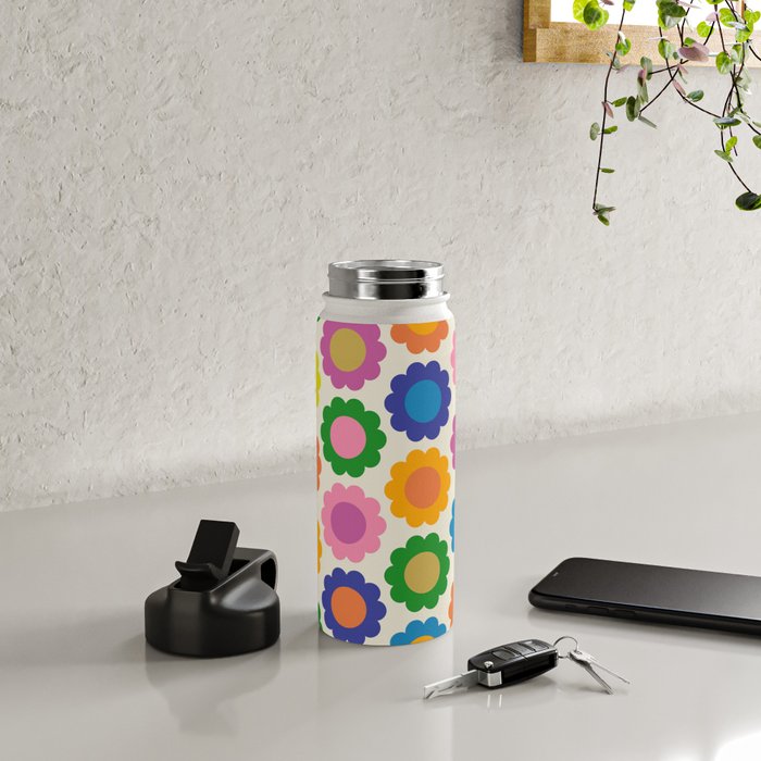 Happy Flowers Colorful Springtime Pattern Water Bottle Gallery Image 4