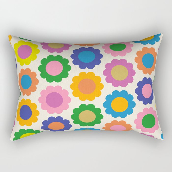 Happy Flowers Colorful Springtime Pattern Rectangular Pillow Gallery Image 1