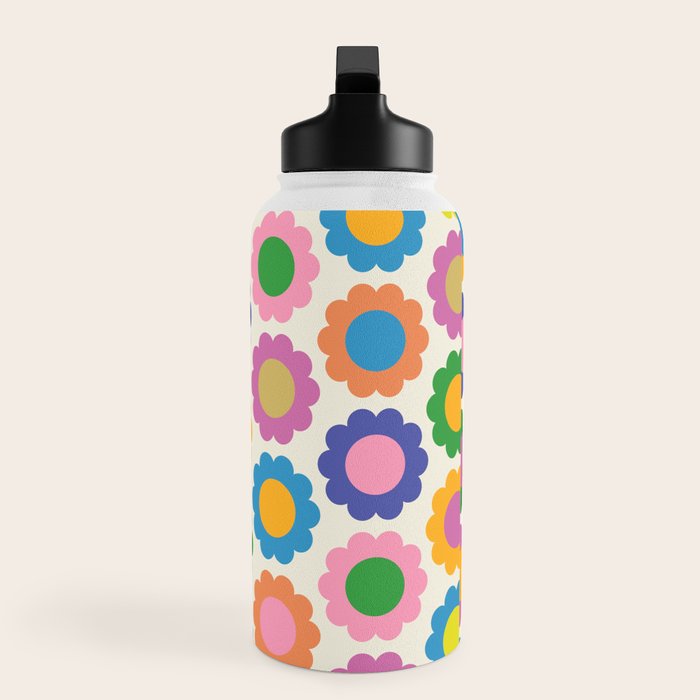 Happy Flowers Colorful Springtime Pattern Water Bottle Gallery Image 2