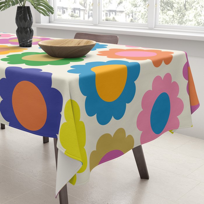 Happy Flowers Colorful Springtime Pattern Tablecloth Gallery Image 3