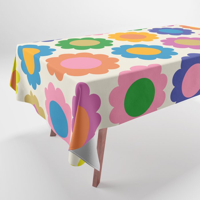 Happy Flowers Colorful Springtime Pattern Tablecloth Gallery Image 1