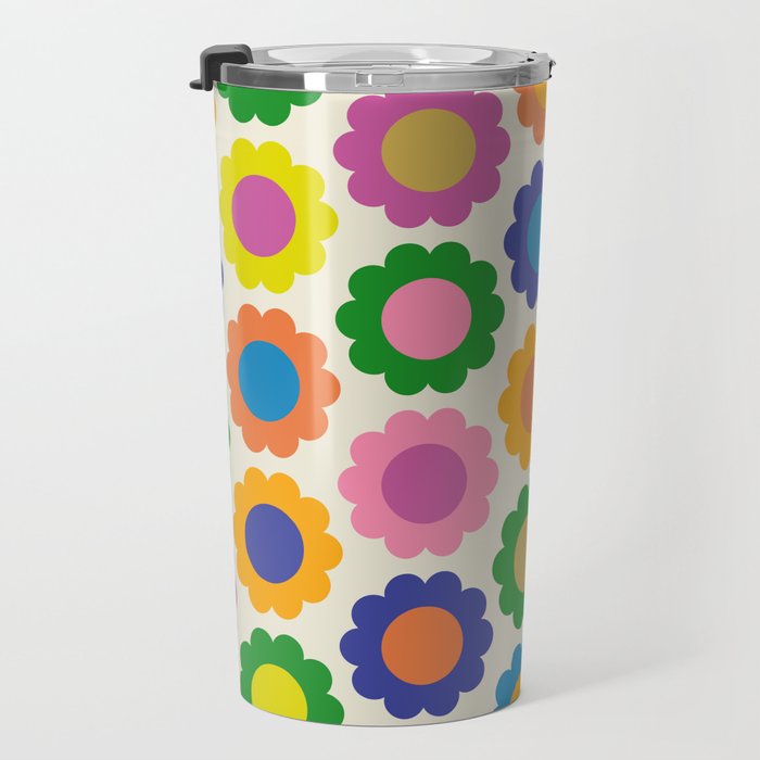 Happy Flowers Colorful Springtime Pattern Travel Mug Gallery Image 3