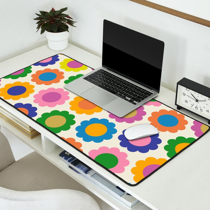 Happy Flowers Colorful Springtime Pattern Desk Mat Gallery Image 2