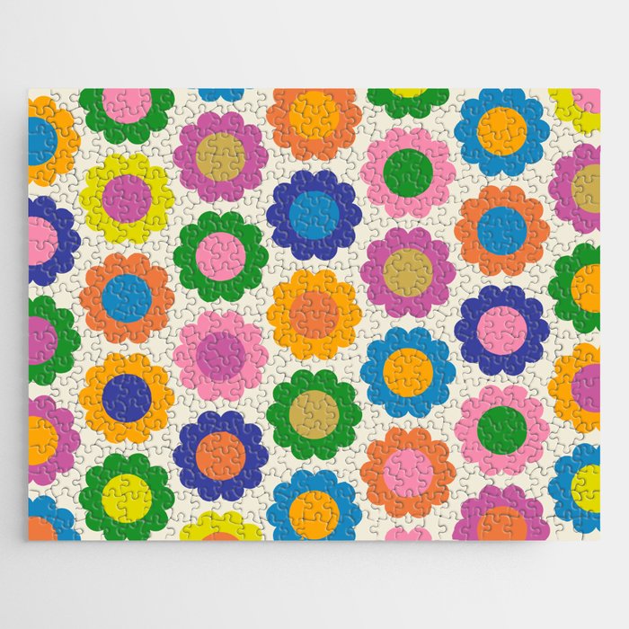 Happy Flowers Colorful Springtime Pattern Jigsaw Puzzle Gallery Image 1