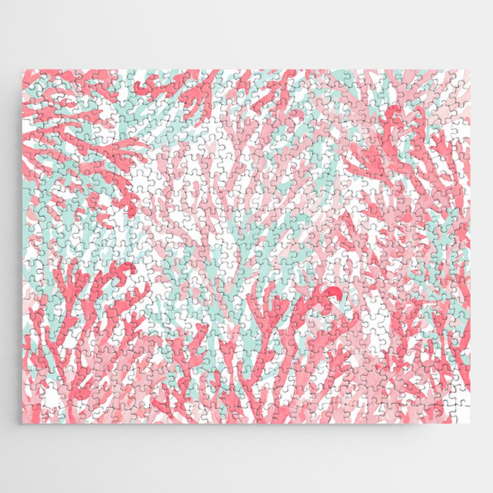 Modern hand painted coral pink teal reef coral floral Jigsaw Puzzle Gallery Image 1