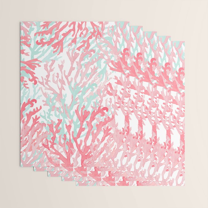 Modern hand painted coral pink teal reef coral floral Wrapping Paper Gallery Image 3