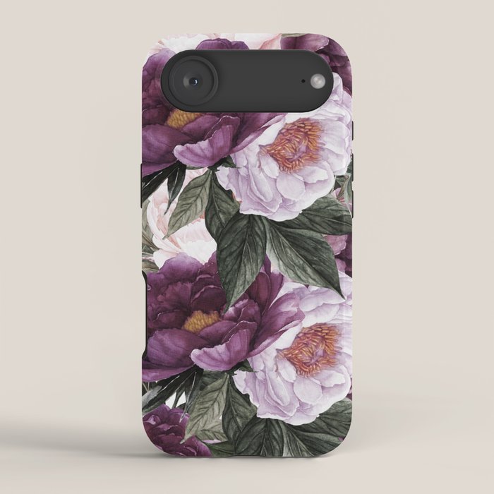 Purple Plum Pink Watercolor Peonies and Greenery iPhone Case Gallery Image 2