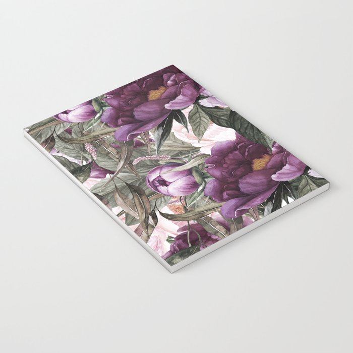 Purple Plum Pink Watercolor Peonies and Greenery Notebook Gallery Image 3