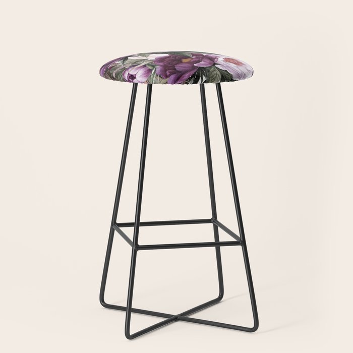 Purple Plum Pink Watercolor Peonies and Greenery Stool Gallery Image 1