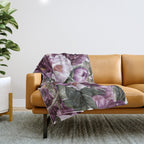 Purple Plum Pink Watercolor Peonies and Greenery Throw Blanket Gallery Image 1