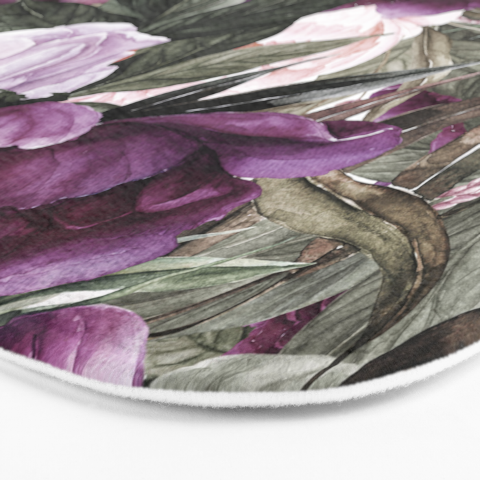 Purple Plum Pink Watercolor Peonies and Greenery Bath Mat Gallery Image 3