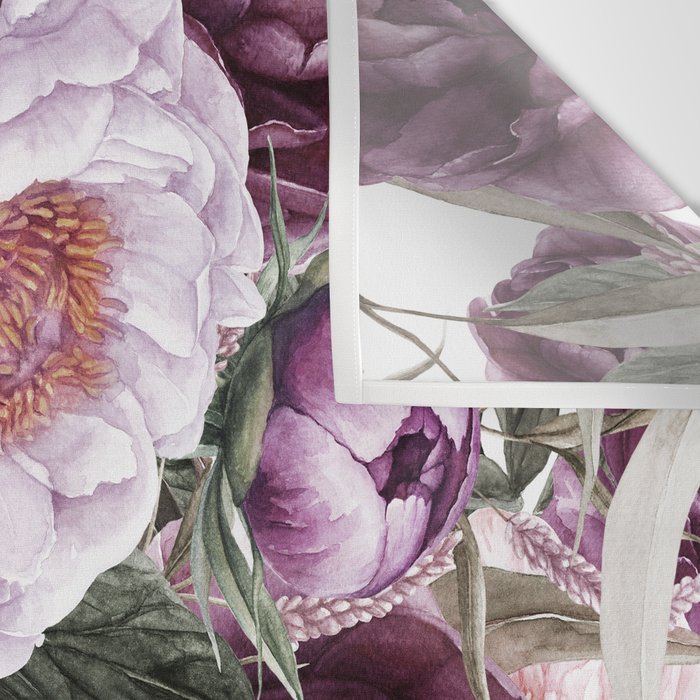 Purple Plum Pink Watercolor Peonies and Greenery Wall Tapestry Gallery Image 3