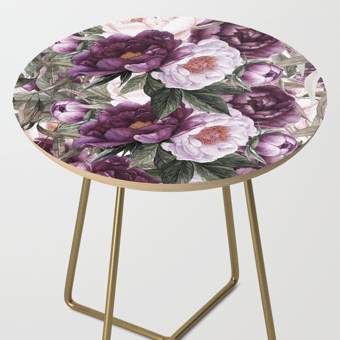 Purple Plum Pink Watercolor Peonies and Greenery Side Table Gallery Image 2