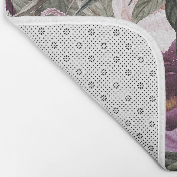 Purple Plum Pink Watercolor Peonies and Greenery Bath Mat Gallery Image 2