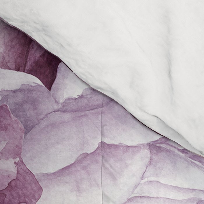 Purple Plum Pink Watercolor Peonies and Greenery Comforter Gallery Image 4