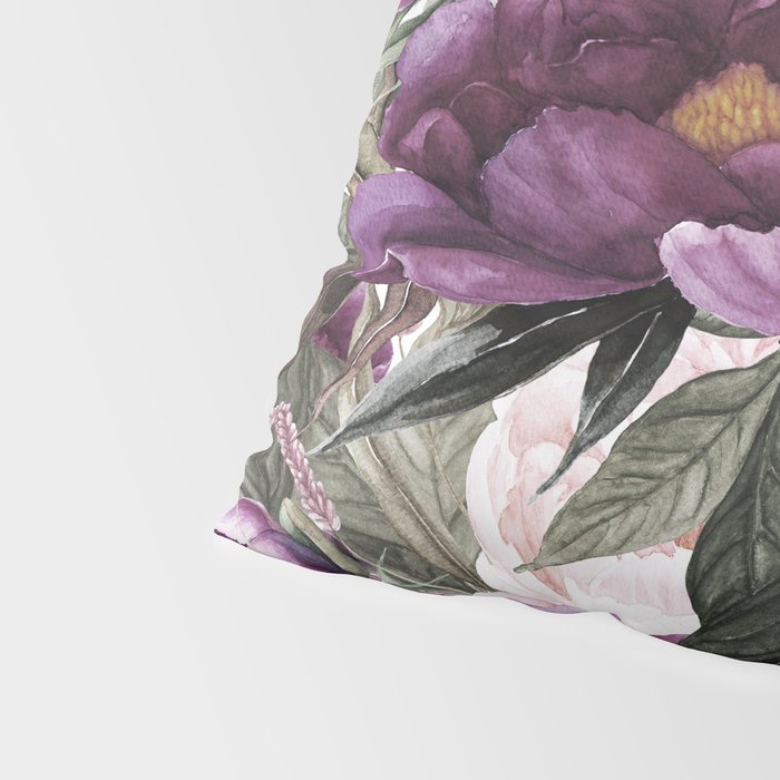 Purple Plum Pink Watercolor Peonies and Greenery Pillow Sham Gallery Image 4