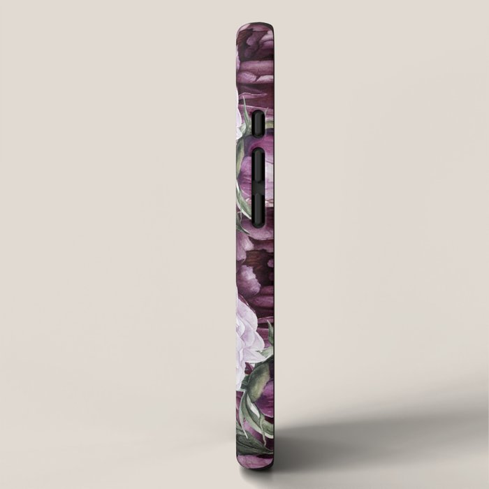 Purple Plum Pink Watercolor Peonies and Greenery iPhone Case Gallery Image 2
