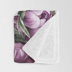 Purple Plum Pink Watercolor Peonies and Greenery Throw Blanket Gallery Image 3