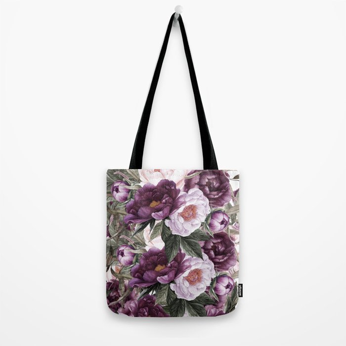 Purple Plum Pink Watercolor Peonies and Greenery Tote Bag Gallery Image 2