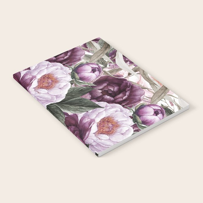 Purple Plum Pink Watercolor Peonies and Greenery Notebook Gallery Image 2