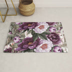 Purple Plum Pink Watercolor Peonies and Greenery Rug Gallery Image 1
