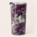 Purple Plum Pink Watercolor Peonies and Greenery Travel Mug Gallery Image 3