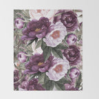Purple Plum Pink Watercolor Peonies and Greenery Throw Blanket Gallery Image 2