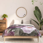Purple Plum Pink Watercolor Peonies and Greenery Comforter Gallery Image 3