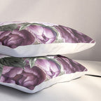 Purple Plum Pink Watercolor Peonies and Greenery Pillow Sham Gallery Image 3