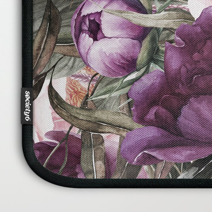 Purple Plum Pink Watercolor Peonies and Greenery Laptop Sleeve Gallery Image 3