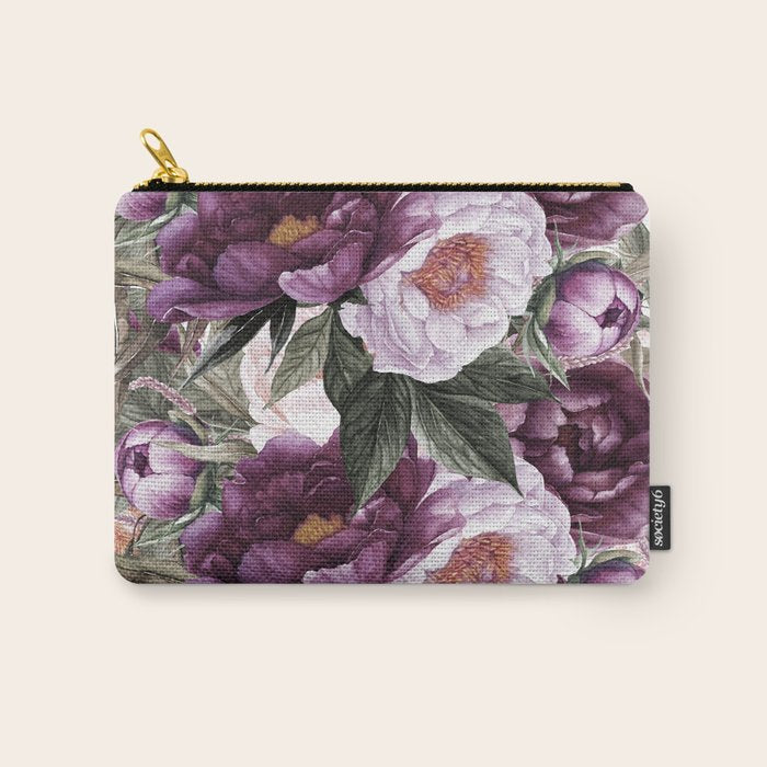 Purple Plum Pink Watercolor Peonies and Greenery Carry All Pouch Gallery Image 1