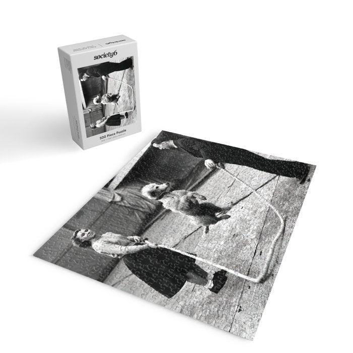 Poodle Jumping Rope, Black and White, Vintage Art Jigsaw Puzzle Gallery Image 2