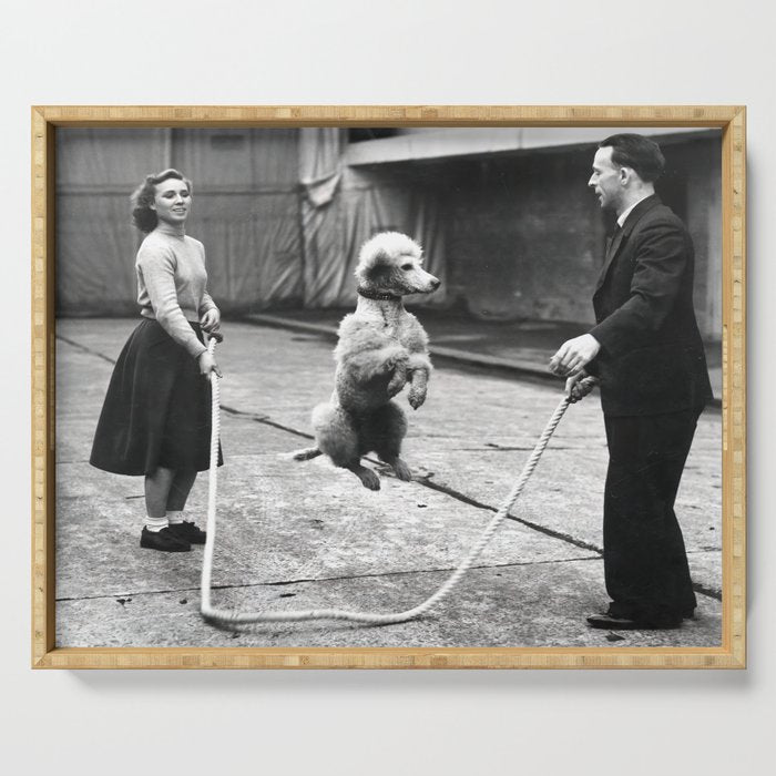 Poodle Jumping Rope, Black and White, Vintage Art Serving Tray Gallery Image 1