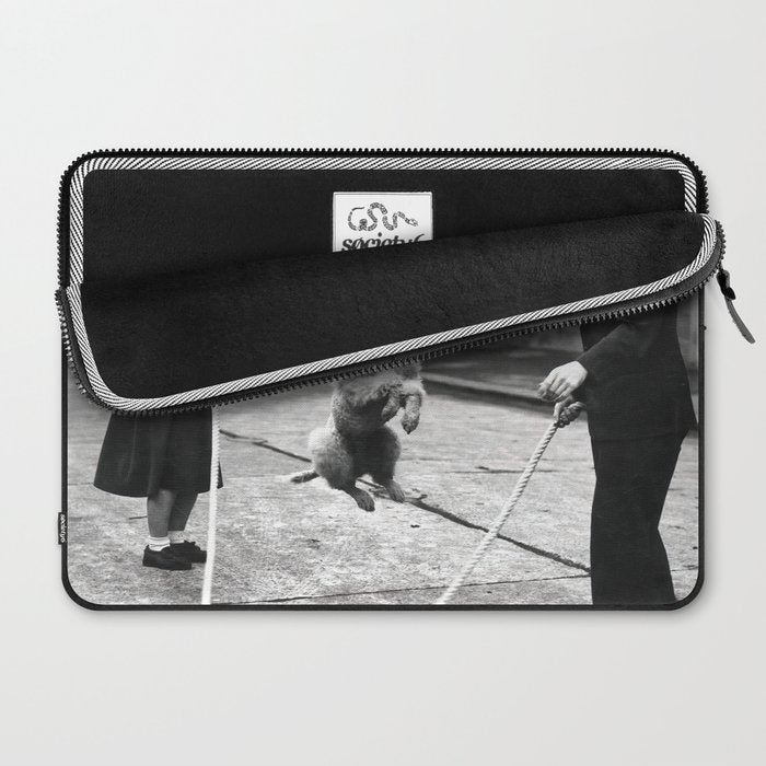 Poodle Jumping Rope, Black and White, Vintage Art Laptop Sleeve Gallery Image 2