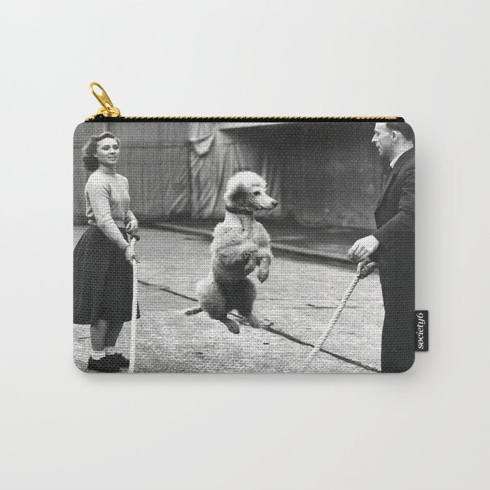 Poodle Jumping Rope, Black and White, Vintage Art Carry All Pouch Gallery Image 1