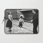 Poodle Jumping Rope, Black and White, Vintage Art Laptop Sleeve Gallery Image 1
