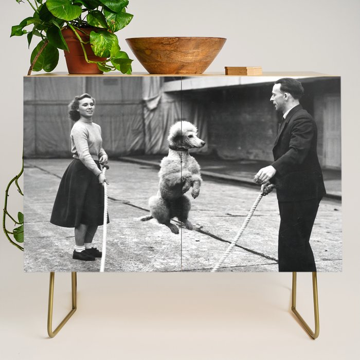 Poodle Jumping Rope, Black and White, Vintage Art Credenza Gallery Image 1