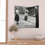 Poodle Jumping Rope, Black and White, Vintage Art Wall Tapestry Gallery Image 2