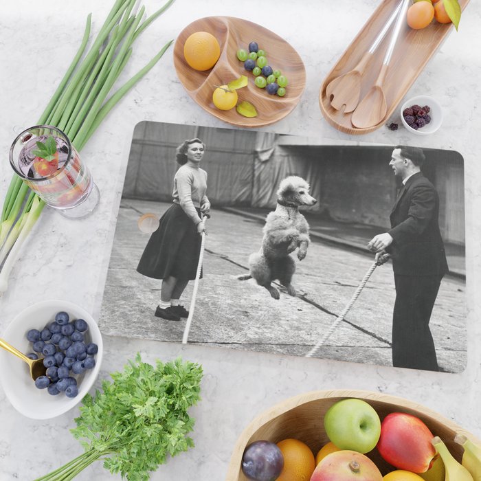 Poodle Jumping Rope, Black and White, Vintage Art Cutting Board Gallery Image 2